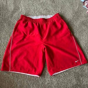 Nike Red Volley Swim Trunks – Mesh Lined Board Shorts with White Piping